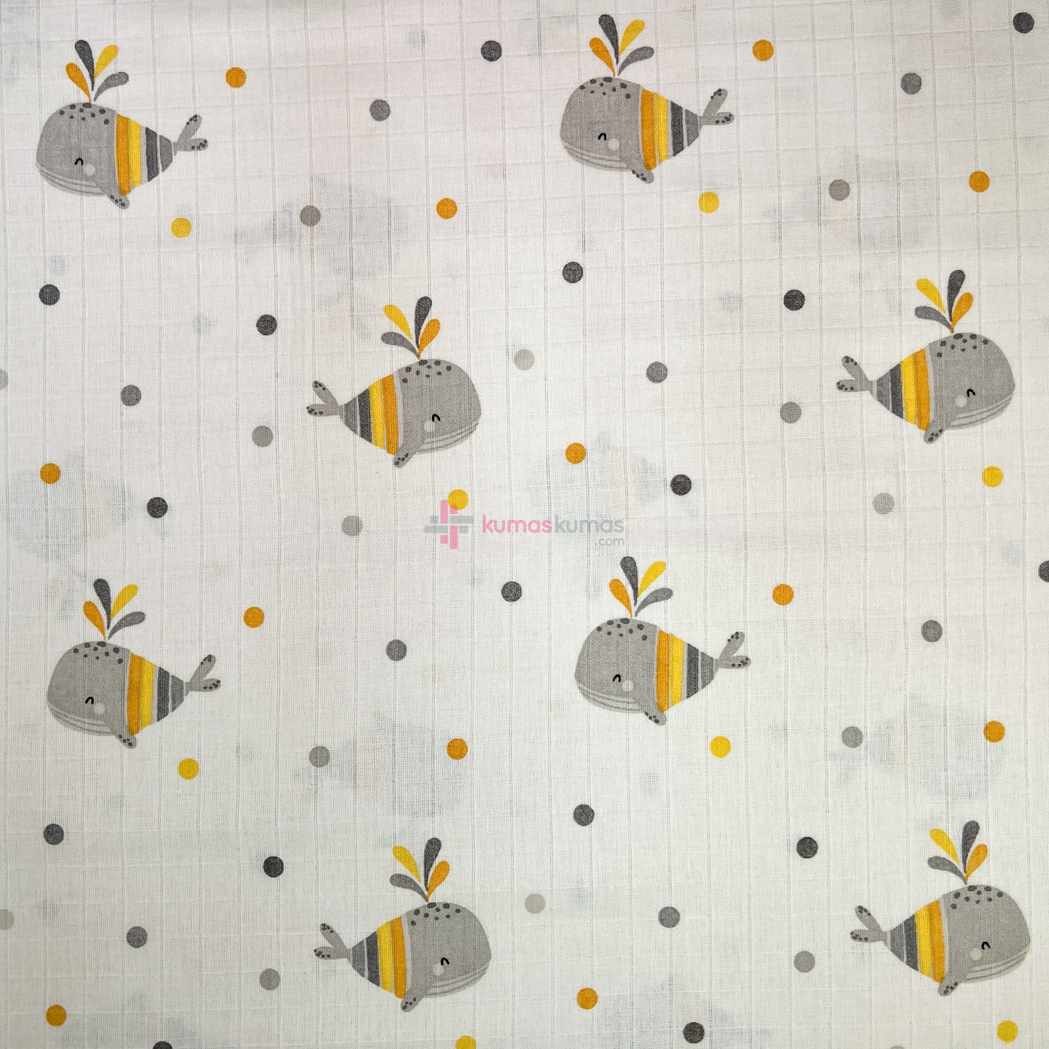 Balina Desenli Müslin Kumaş — doku detayı