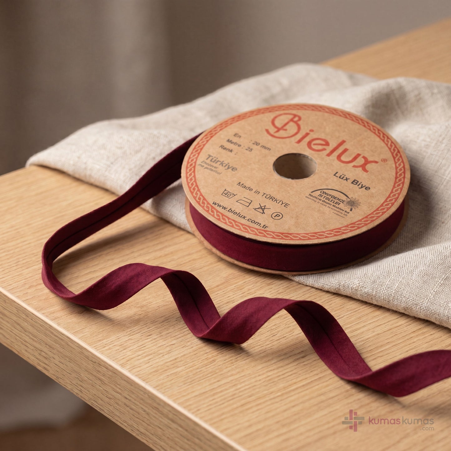 Düz Renk Pamuk Biye 20 mm — bordo