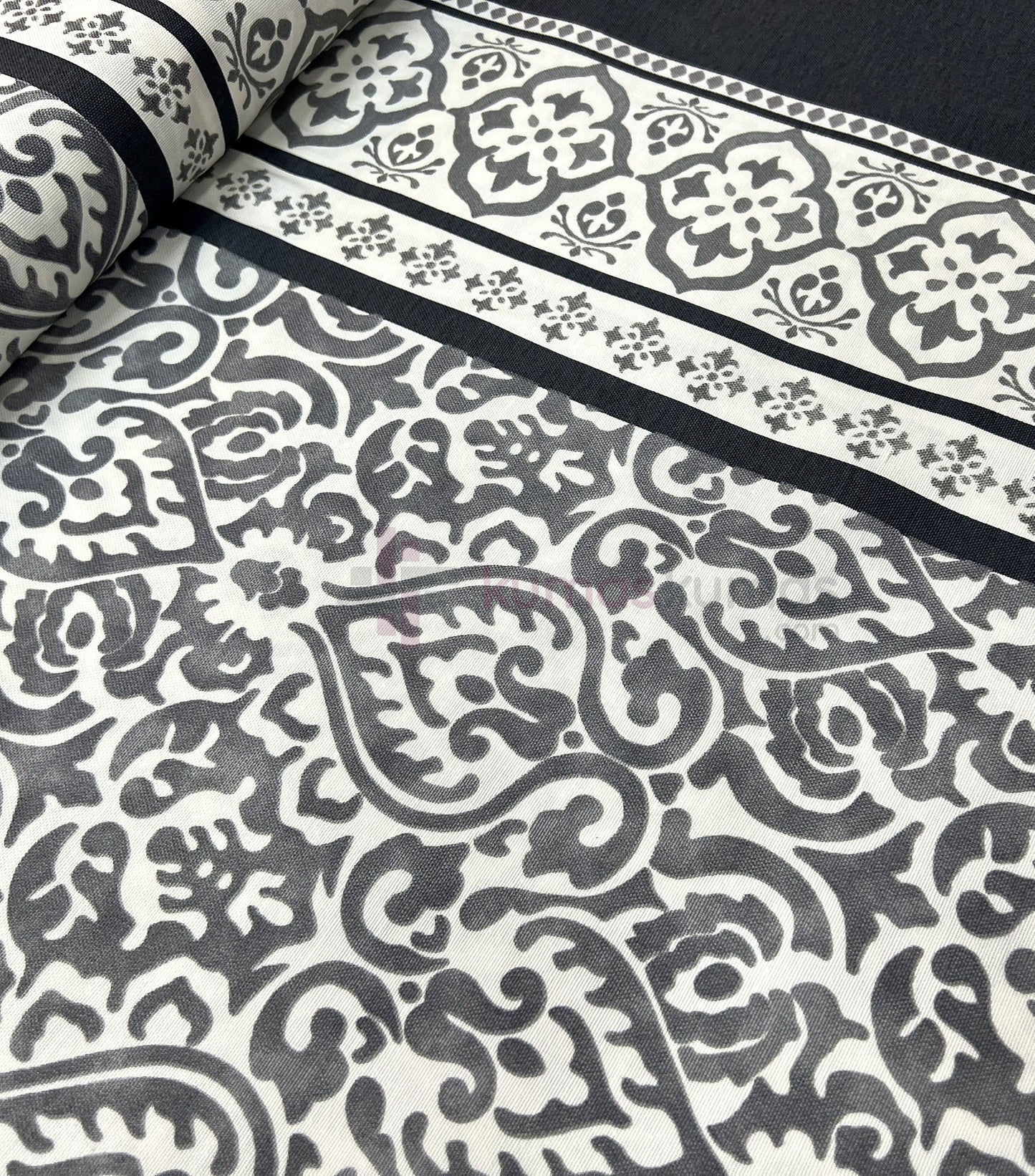 Damask Desenli Duck Keten Kumaş - Antrasit