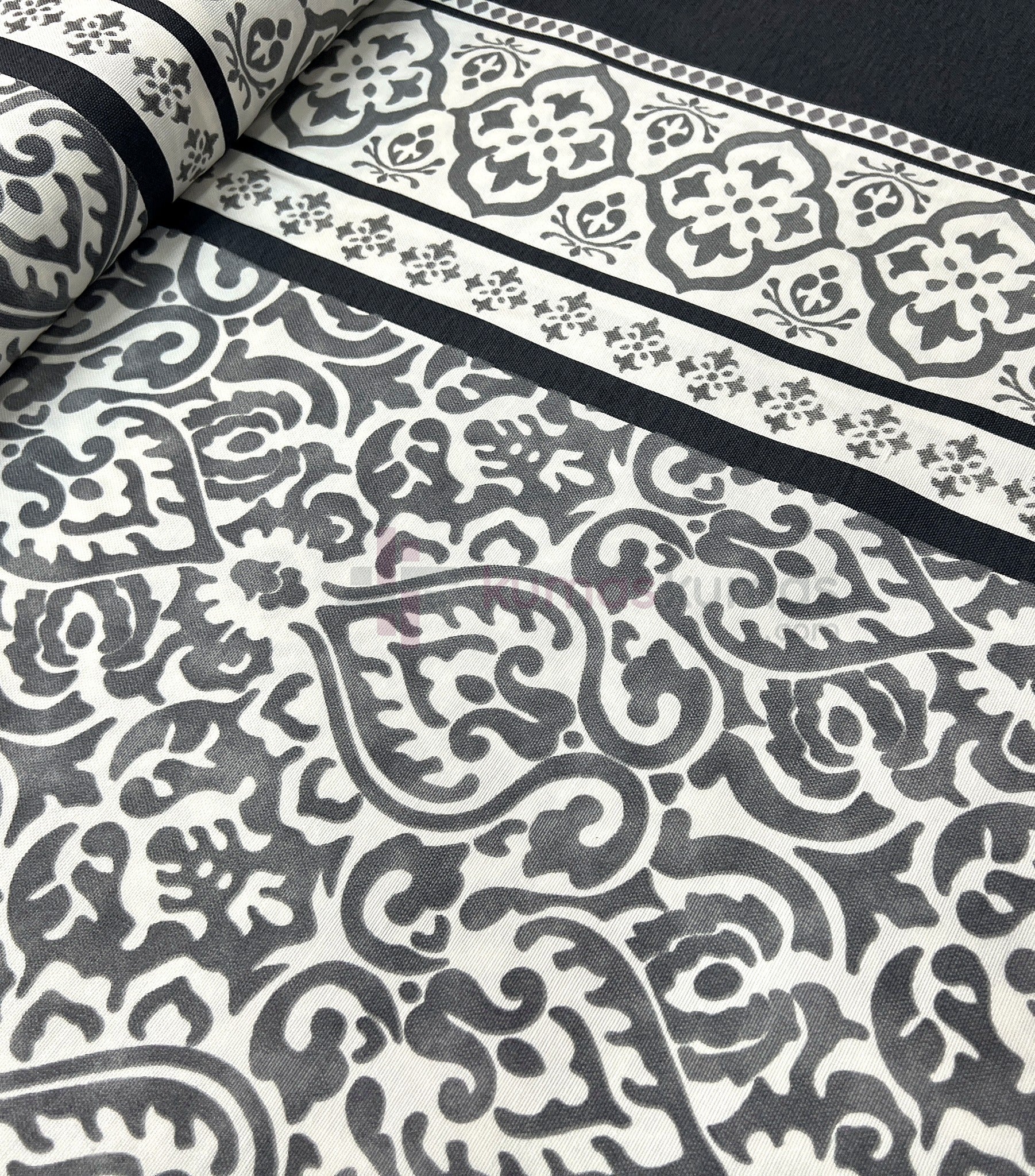 Damask Desenli Duck Keten Kumaş - Antrasit