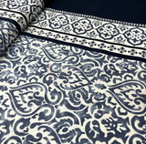 Damask Desenli Duck Keten Kumaş - Lacivert