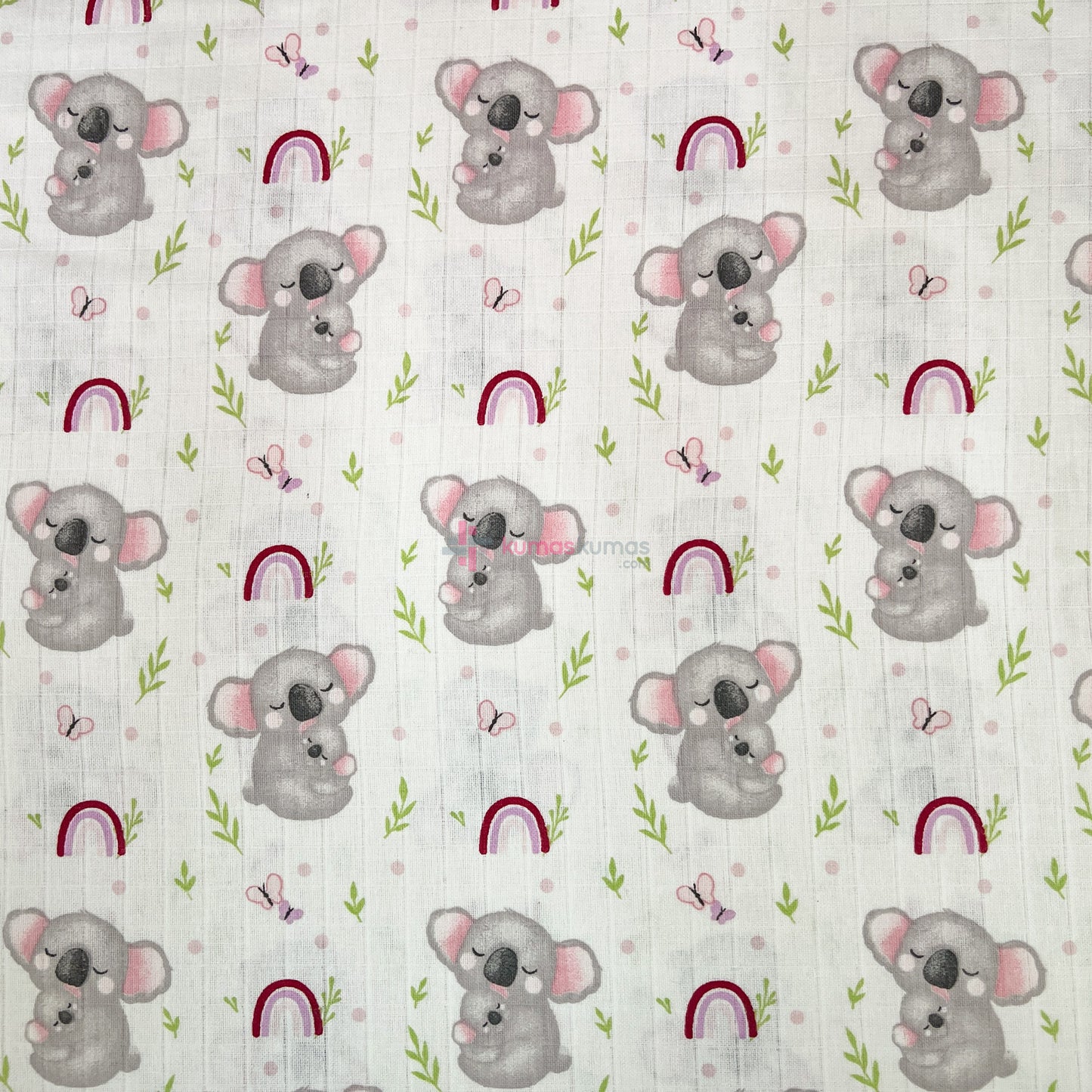 Koala Desenli Müslin Kumaş — yakın çekim