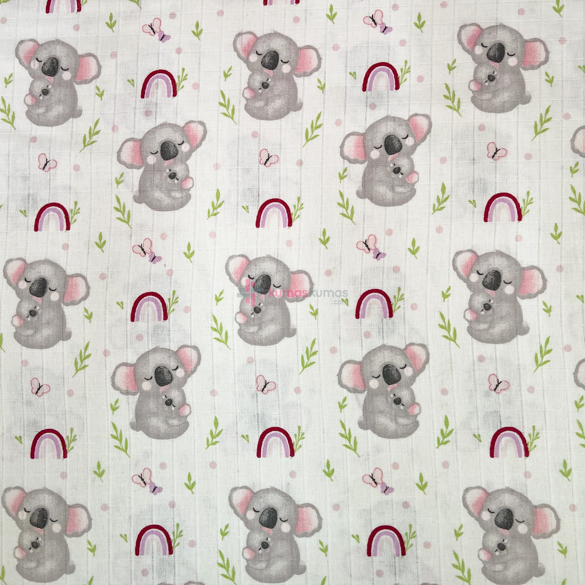 Koala Desenli Müslin Kumaş — yakın çekim