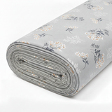 Pastel Kır Çiçeği Desenli Poplin Kumaş - Gri