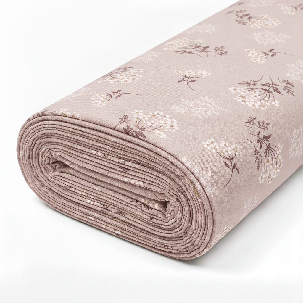 Pastel Kır Çiçeği Desenli Poplin Kumaş - Pembe
